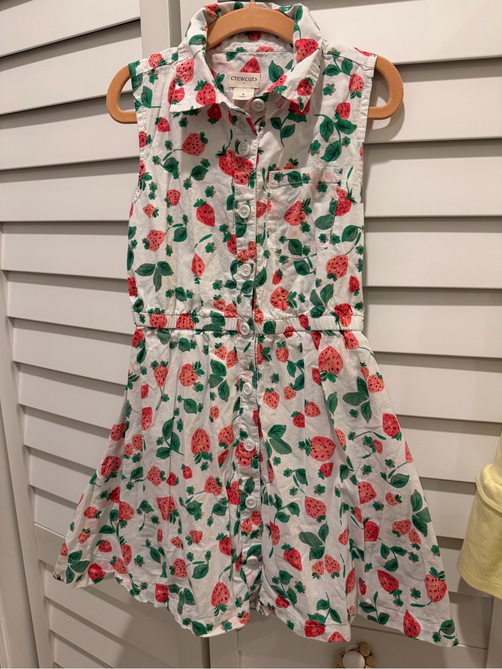 Crewcuts White Strawberry-Print Dress with Green Leaves